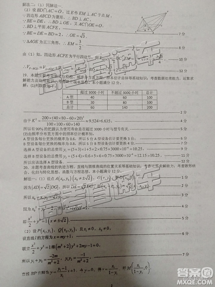 2019年廈門(mén)二檢文理數(shù)試題及參考答案