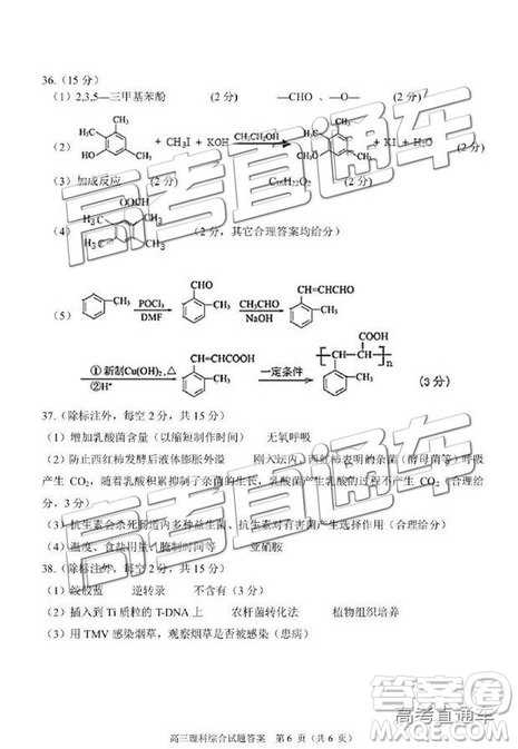 2019年合肥三模文理綜試題及參考答案