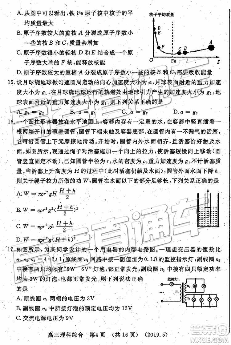 2019年洛陽三統(tǒng)文理綜試題及參考答案