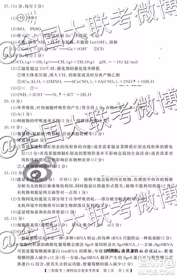 湖北省荊州中學(xué)宜昌一中龍泉中學(xué)2019屆高三5月聯(lián)考文理綜參考答案