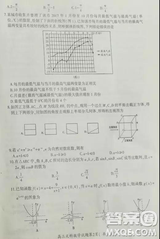 2019山東省安丘市、諸城市、五蓮縣、蘭山區(qū)高三4月模擬訓(xùn)練文數(shù)答案
