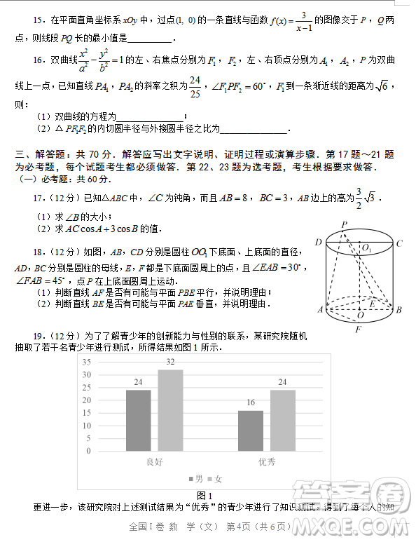 2019年相陽(yáng)教育黌門云高考等值試卷預(yù)測(cè)卷全國(guó)Ⅰ卷文理數(shù)試題及答案