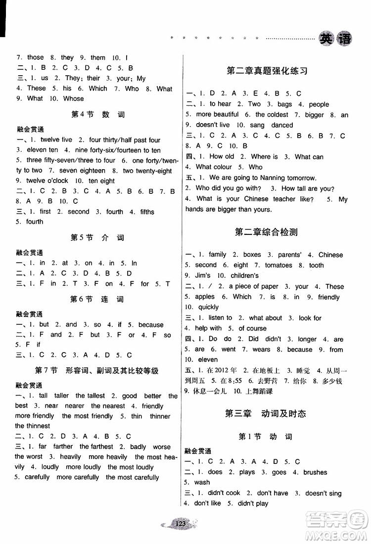 晨光全優(yōu)2019年云南省小學(xué)畢業(yè)總復(fù)習(xí)與檢測英語人教版PEP參考答案