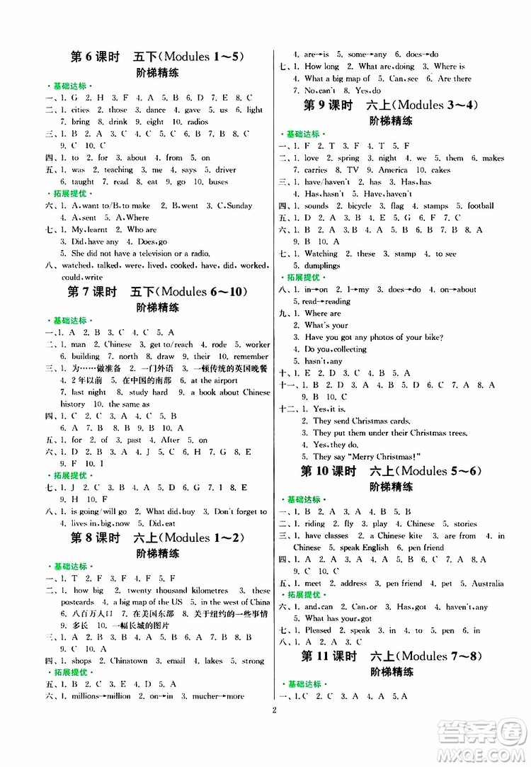 2019新版春雨教育實驗班小學畢業(yè)總復習英語外研版WY版參考答案