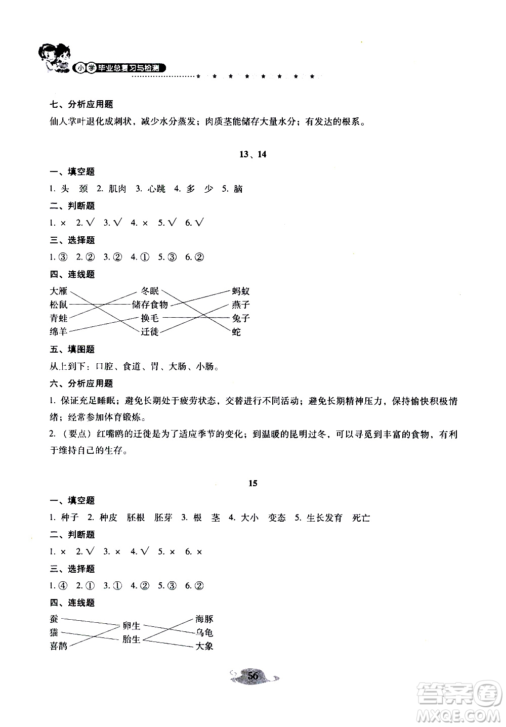 晨光全優(yōu)2019年云南省小學(xué)畢業(yè)總復(fù)習(xí)與檢測(cè)科學(xué)參考答案