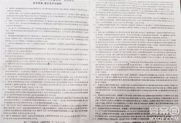 2019九師聯(lián)盟5月質(zhì)檢文理綜試題及參考答案