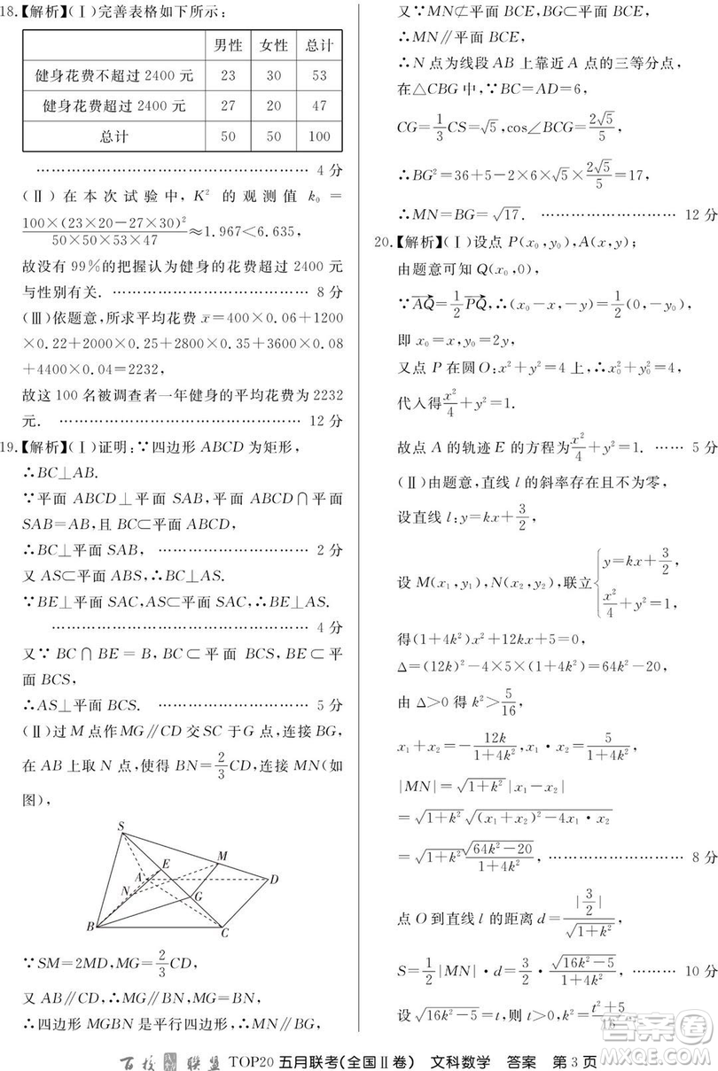 2019年百校聯(lián)盟TOP20五月聯(lián)考全國Ⅰ、Ⅱ卷文數(shù)試題及答案