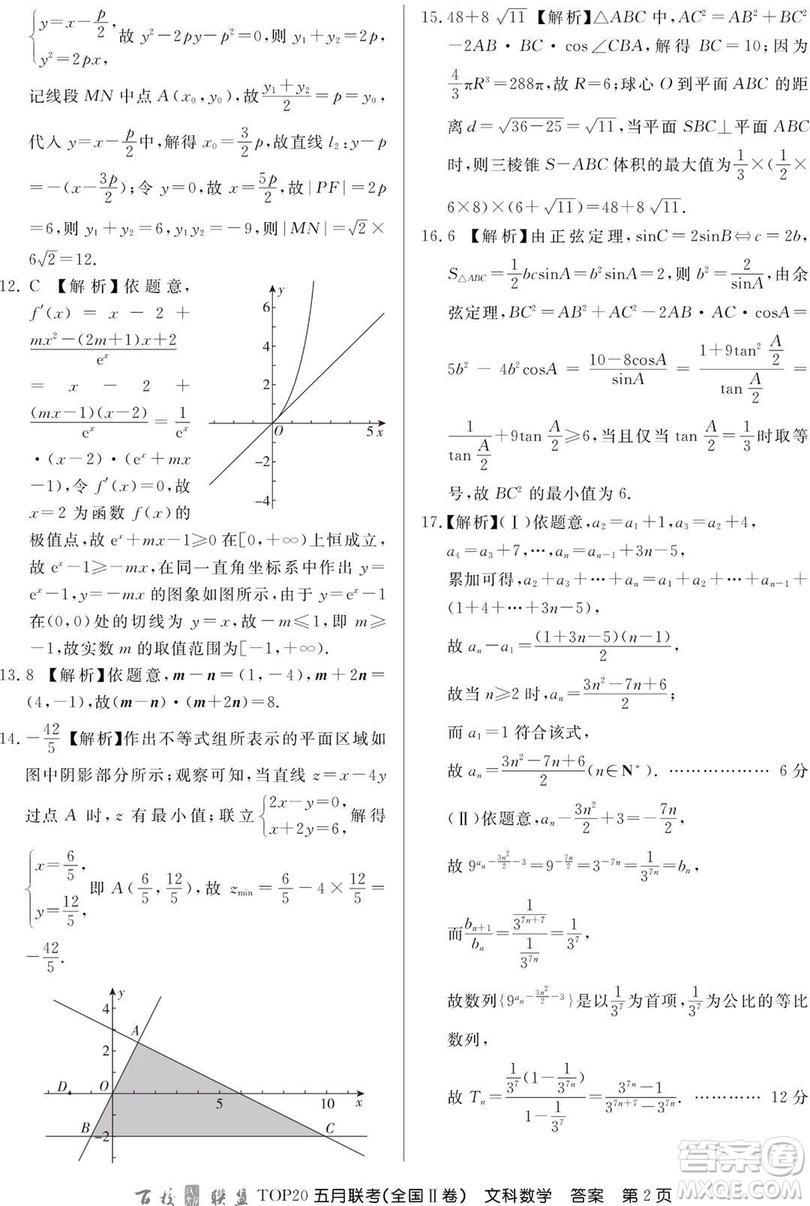 2019年百校聯(lián)盟TOP20五月聯(lián)考全國Ⅰ、Ⅱ卷文數(shù)試題及答案
