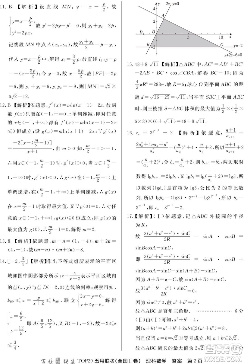 2019年百校聯(lián)盟TOP20五月聯(lián)考全國(guó)Ⅰ、Ⅱ卷理數(shù)試題及答案