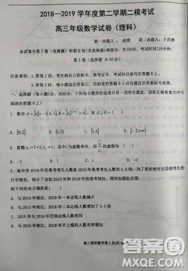 2019年河北省衡水二?？荚?yán)頂?shù)試卷答案