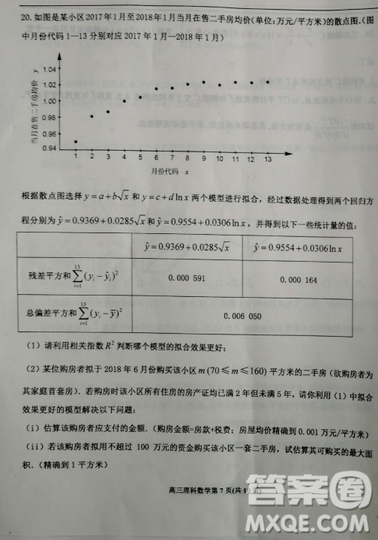 2019年河北省衡水二?？荚?yán)頂?shù)試卷答案