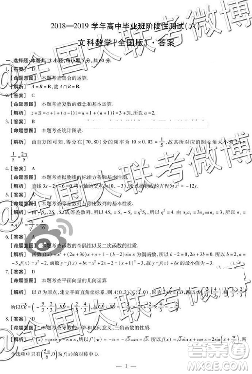 2019年天一大聯(lián)考六全國版Q版文理數(shù)參考答案