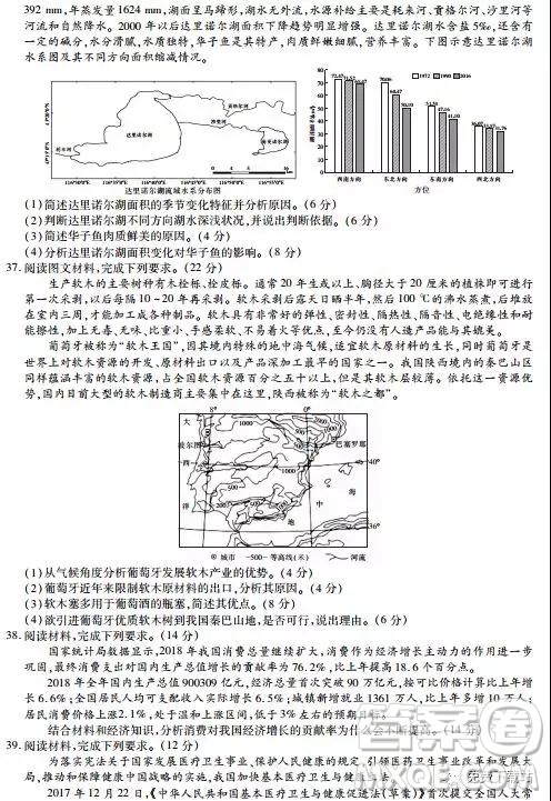 2019年河南省名校聯(lián)盟高三尖子生第六次調(diào)研考試文綜試題及答案