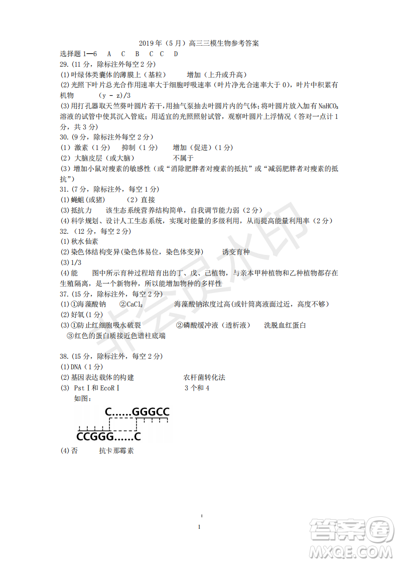 2019年懷化三模理綜試題及答案