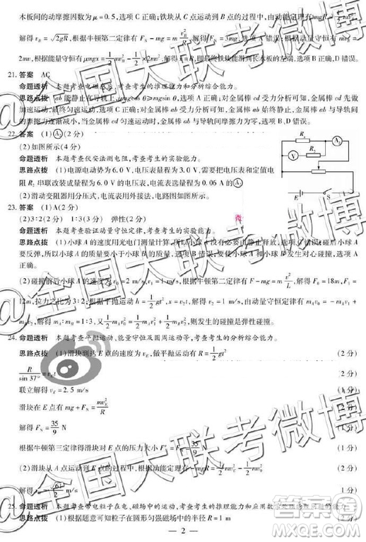 2019年天一大聯(lián)考六全國版Q版文理綜參考答案