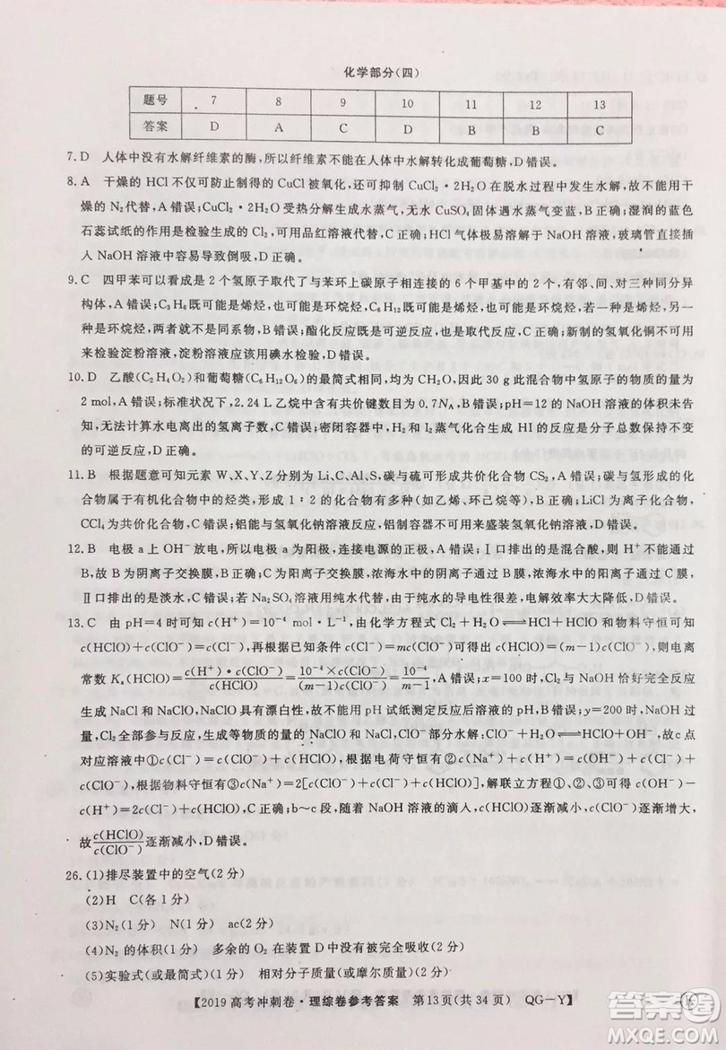 2019年普通高等學(xué)校招生全國統(tǒng)一考試沖刺預(yù)測(cè)卷四理科綜合試題及答案