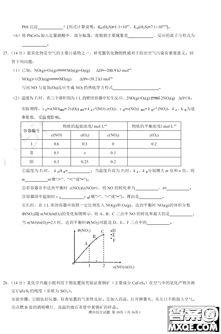 2019年高考終極押題卷全國(guó)卷II理科綜合試題及參考答案