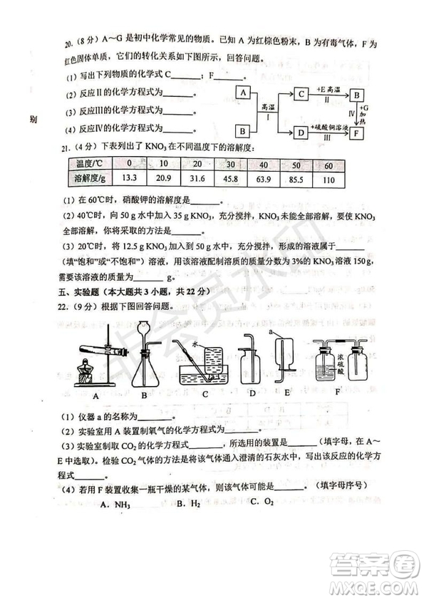 2019年天津河北區(qū)初中畢業(yè)班學(xué)業(yè)考試二?；瘜W(xué)試題及答案