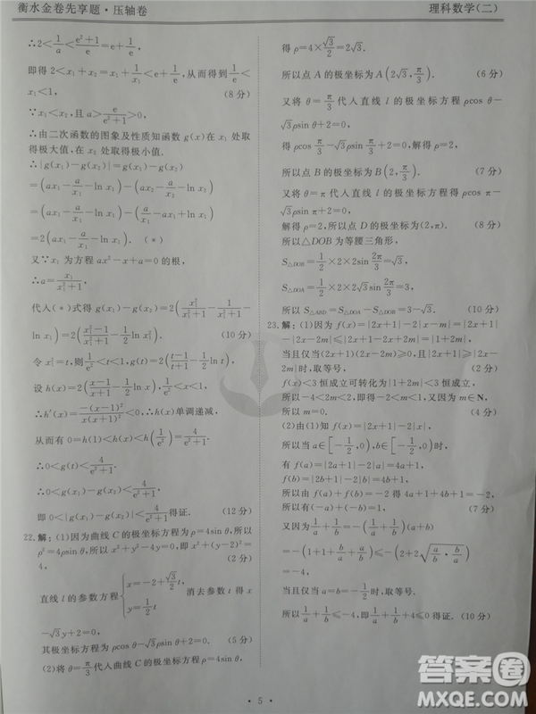 2019年衡水金卷先享題壓軸卷二理科數(shù)學(xué)答案