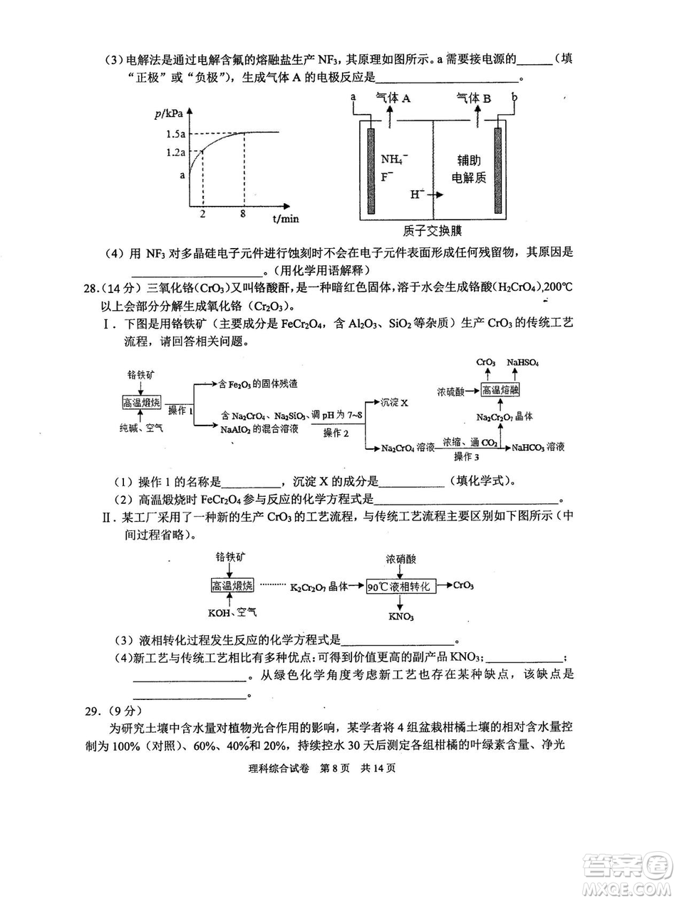 2019年河南省八市重點高中聯(lián)盟領軍考試第五次測評文理綜試題及答案