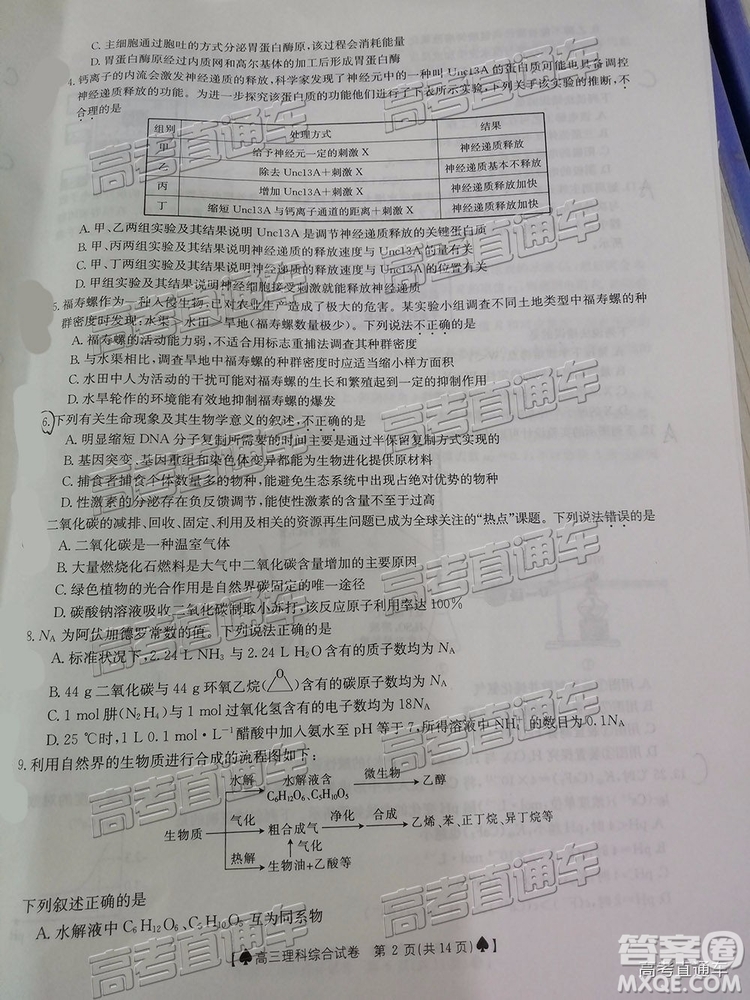 2019年5月24日金太陽百校聯(lián)考文理綜試題及參考答案