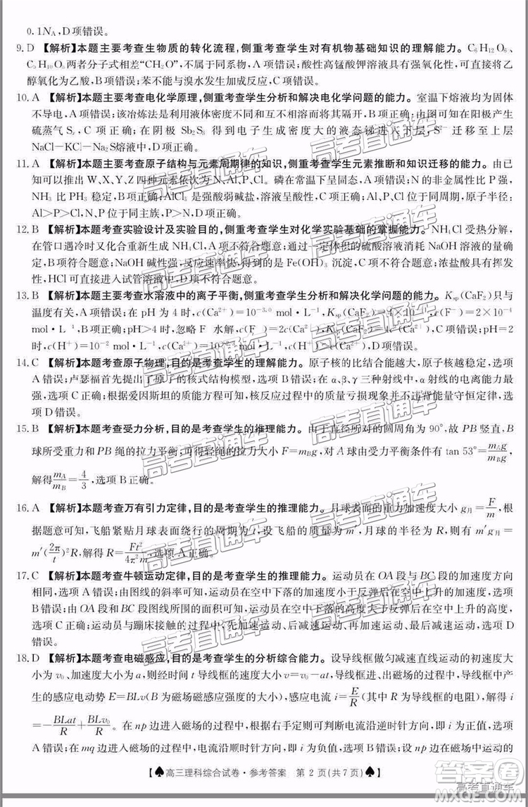 2019年5月24日金太陽百校聯(lián)考文理綜試題及參考答案