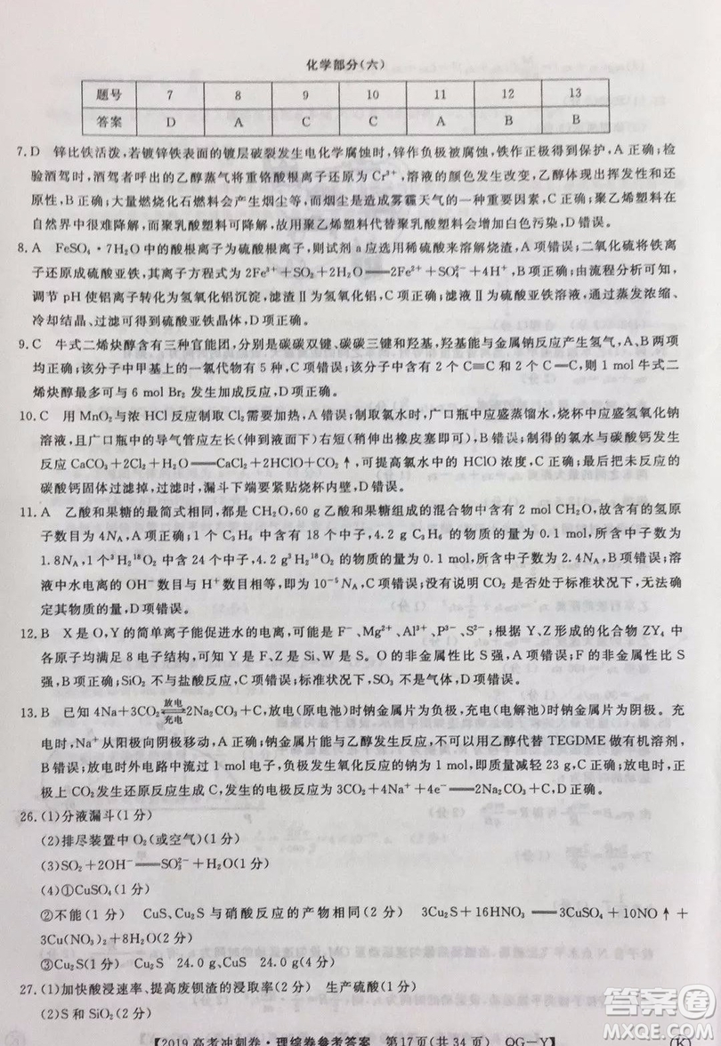 2019年普通高等學(xué)校招生全國統(tǒng)一考試沖刺預(yù)測卷六文理綜試題及答案