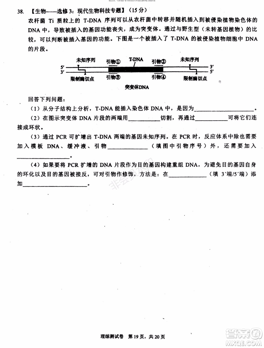 2019年贏鼎教育高考終極預(yù)測卷全國I卷理科綜合試題及答案