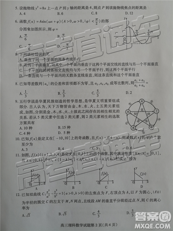 2019年濰坊菏澤三模理數(shù)試題及參考答案