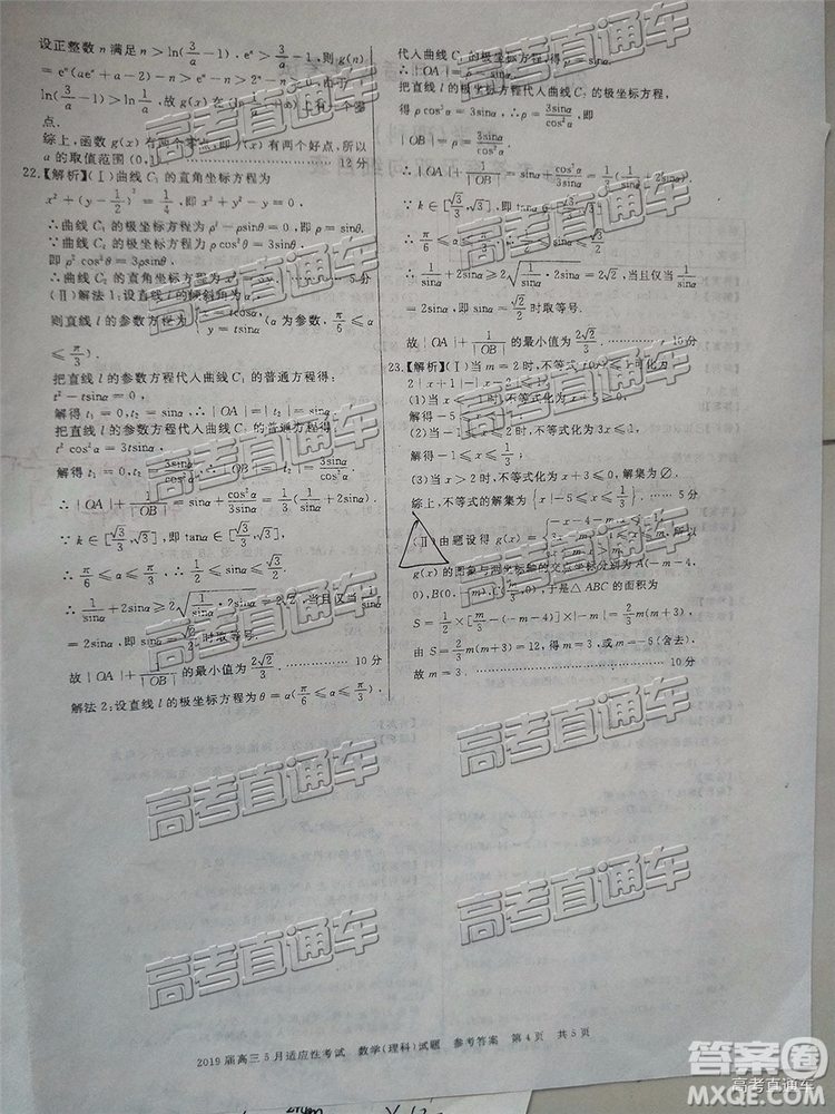 2019年棗莊高三5月適應性考試理數(shù)試題及參考答案