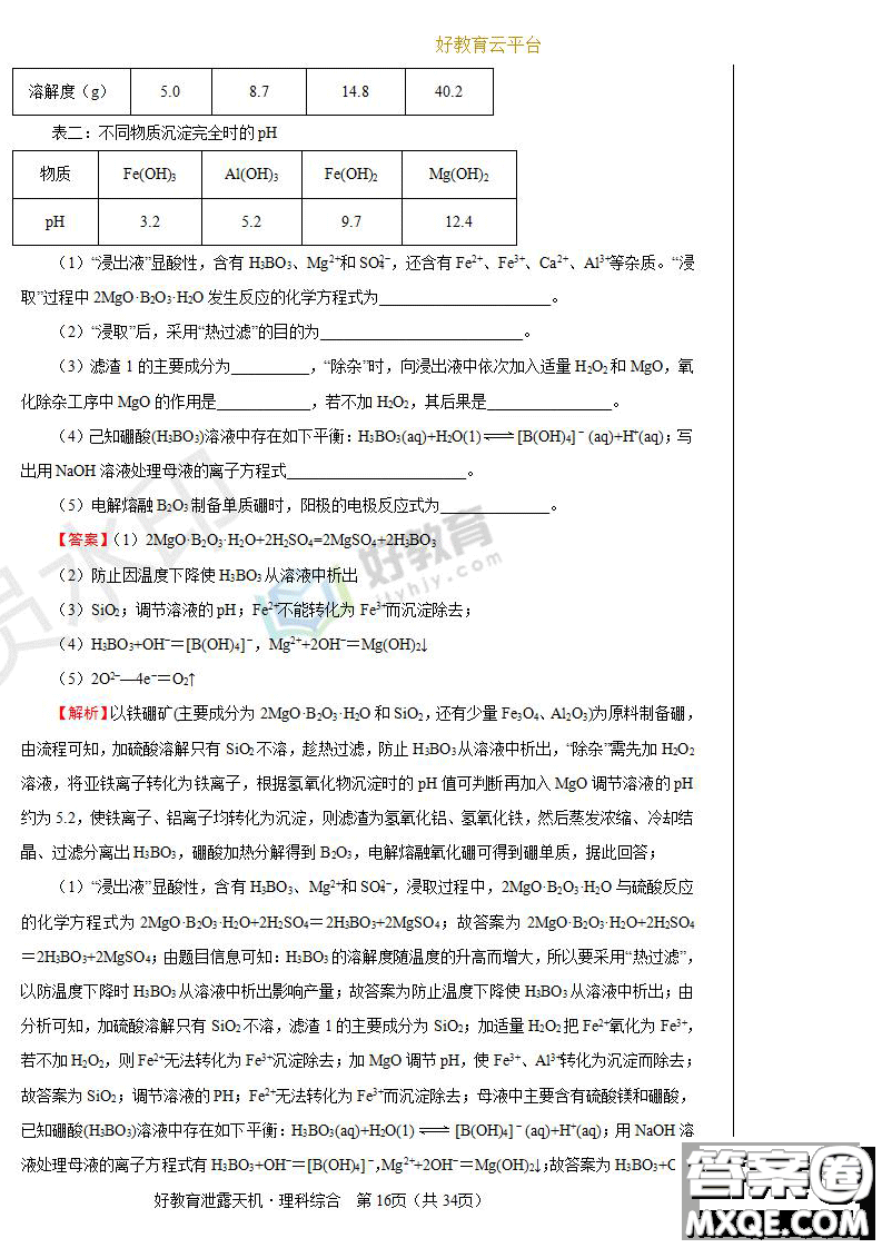 2019年泄露天機(jī)高考押題卷二理綜試題及參考答案