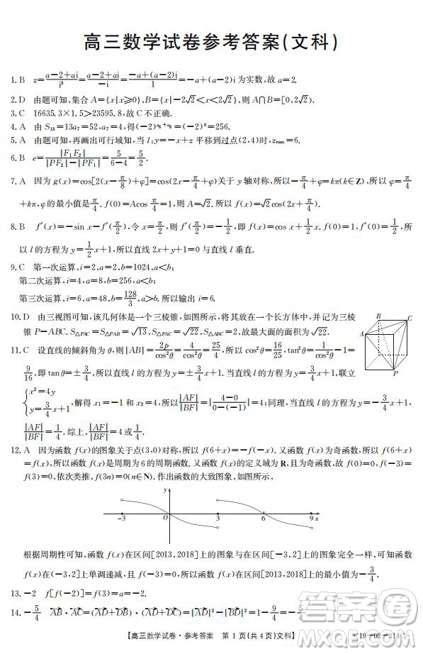 2019年湖南省雅禮中學(xué)三模文數(shù)試題及答案