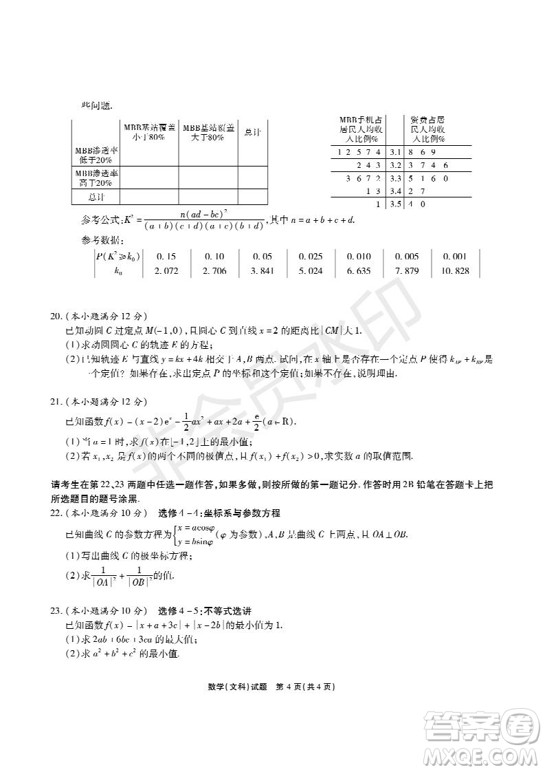 河南省頂級名校2019屆高三5月考前壓軸考試文數(shù)試題及答案
