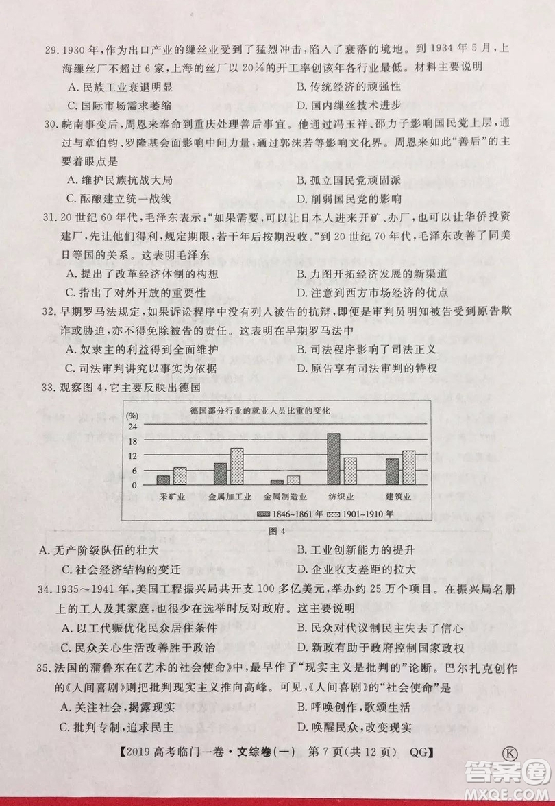 2019年普通高等學(xué)校招生全國(guó)統(tǒng)一考試臨門一卷一文綜試題及答案