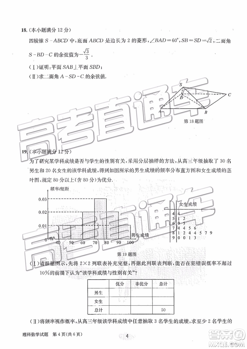 2019年合肥一中沖刺高考最后一卷理數(shù)參考答案