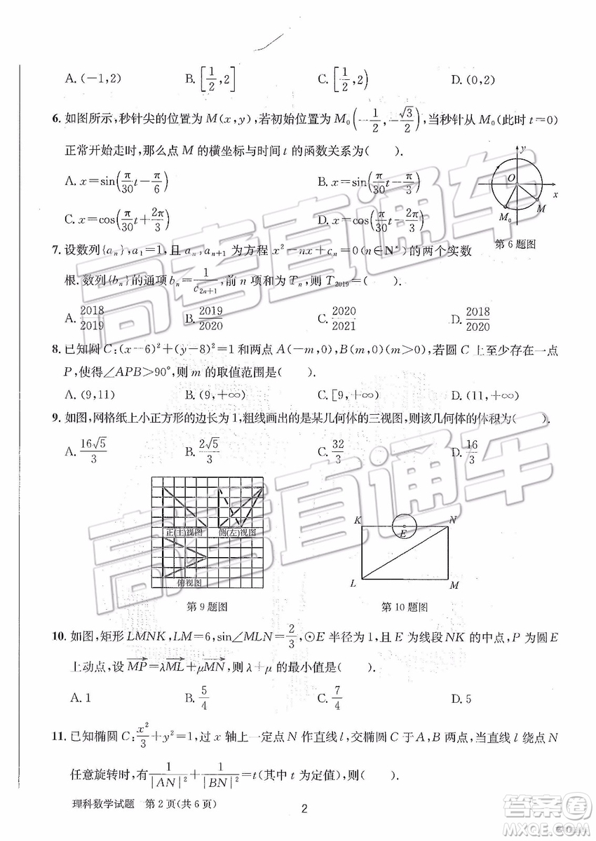 2019年合肥一中沖刺高考最后一卷理數(shù)參考答案