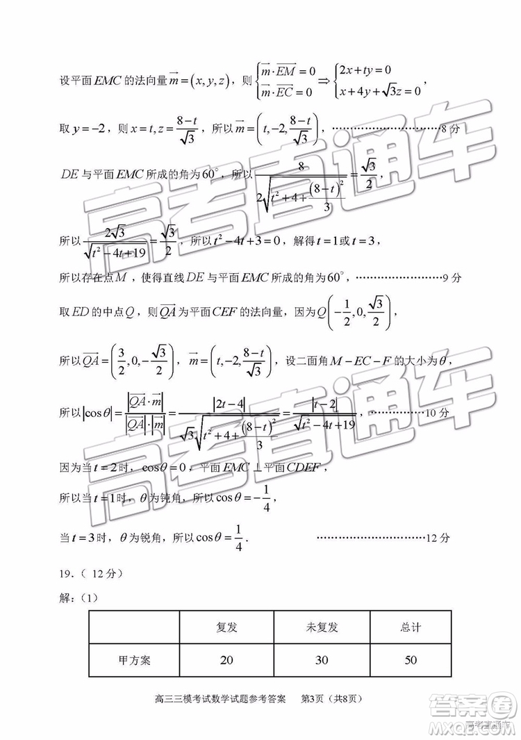 2019年淄博三模理科數學試題及答案