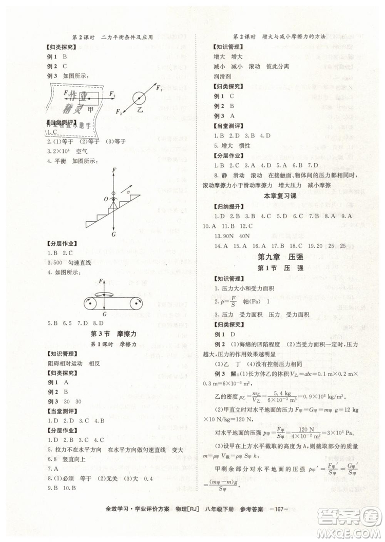 2019年全效學(xué)習(xí)八年級物理下冊人教版參考答案