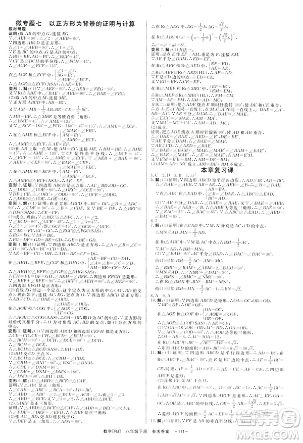 2019年全效學(xué)習(xí)課時提優(yōu)A版八年級數(shù)學(xué)下冊人教版創(chuàng)新版參考答案