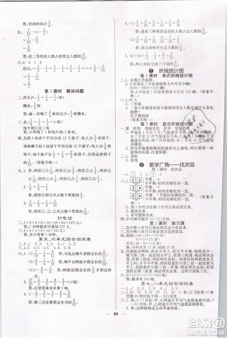 2019年課堂點(diǎn)睛五年級(jí)數(shù)學(xué)下冊(cè)人教版答案