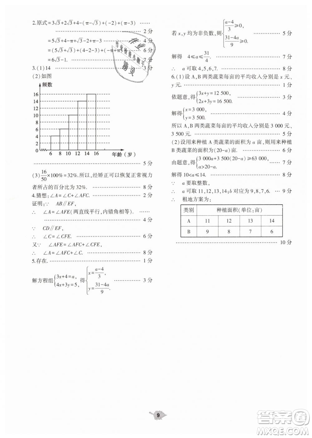 2019年基礎(chǔ)訓(xùn)練七年級數(shù)學(xué)下冊人教版大象出版社答案