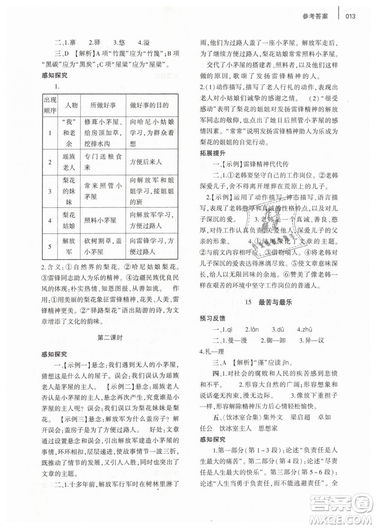 2019年基礎(chǔ)訓(xùn)練七年級(jí)語(yǔ)文下冊(cè)人教版大象出版社參考答案
