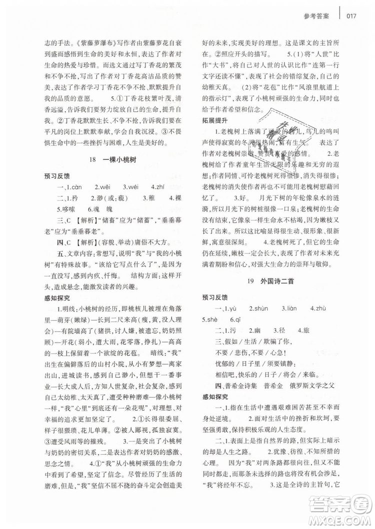 2019年基礎(chǔ)訓(xùn)練七年級(jí)語(yǔ)文下冊(cè)人教版大象出版社參考答案