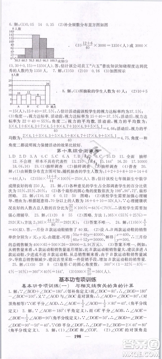 2019年課堂點睛七年級下冊數(shù)學(xué)人教版參考答案