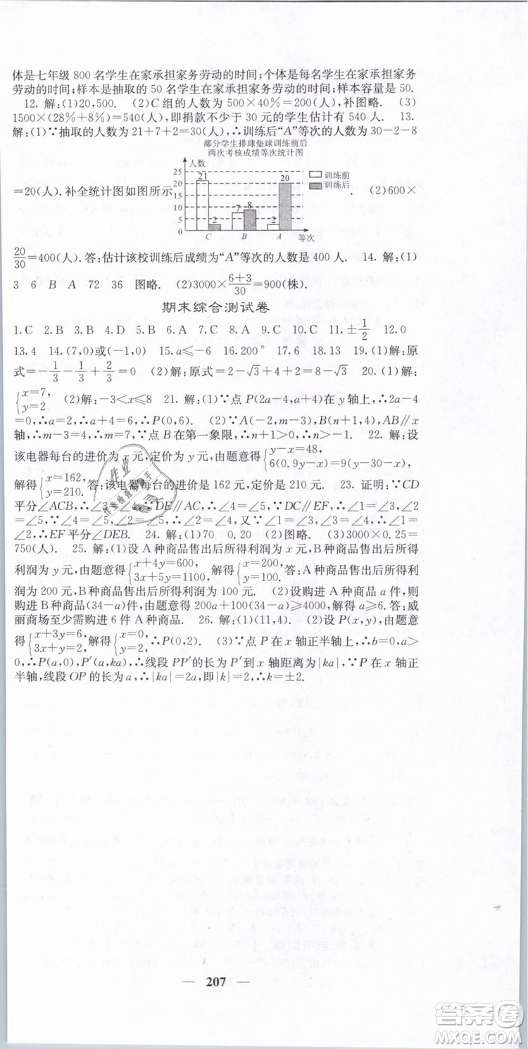 2019年課堂點睛七年級下冊數(shù)學(xué)人教版參考答案