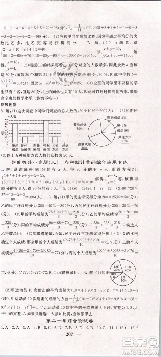 2019年課堂點(diǎn)睛八年級(jí)下冊數(shù)學(xué)人教版參考答案