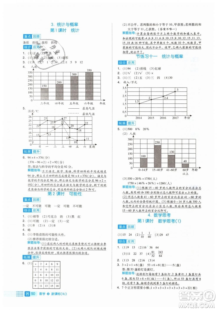 全品作業(yè)本2019年六年級(jí)數(shù)學(xué)下冊(cè)人教版參考答案