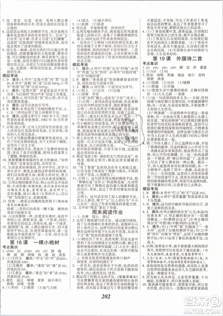 2019年全優(yōu)課堂考點(diǎn)集訓(xùn)與滿分備考七年級(jí)語(yǔ)文下冊(cè)人教版答案