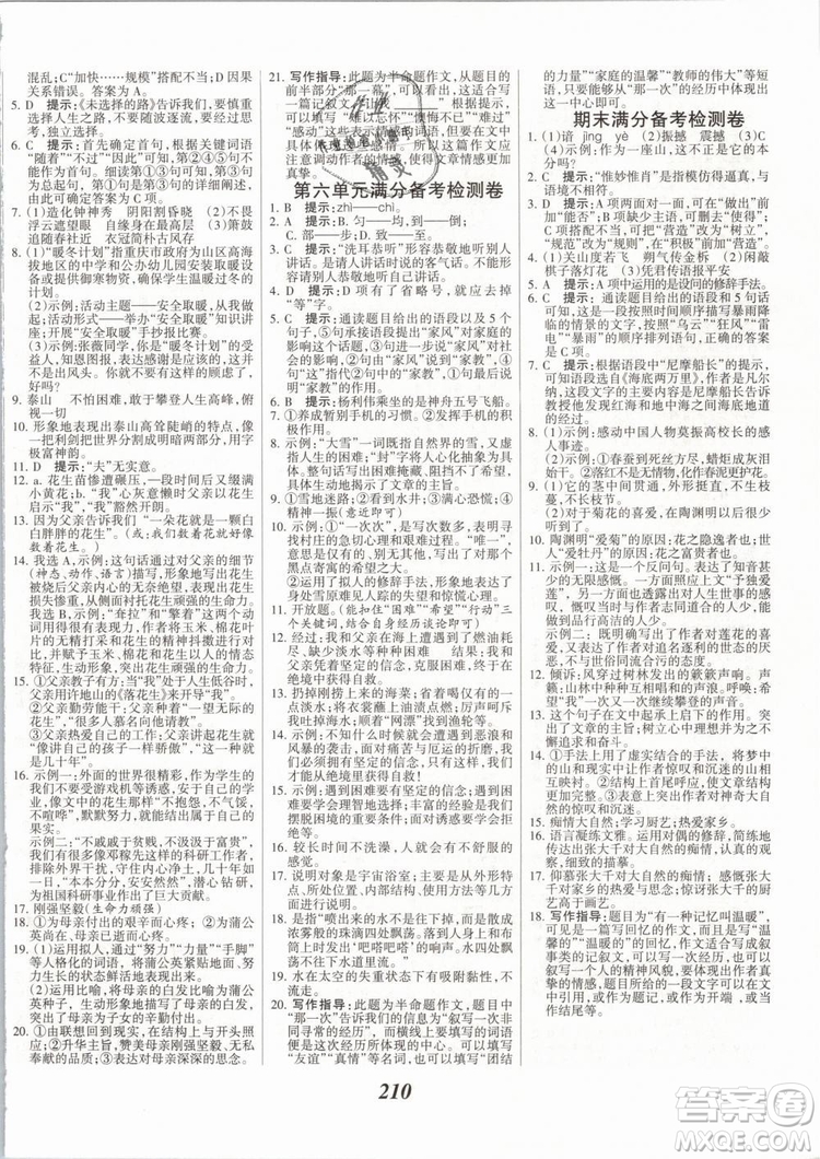 2019年全優(yōu)課堂考點(diǎn)集訓(xùn)與滿分備考七年級(jí)語(yǔ)文下冊(cè)人教版答案