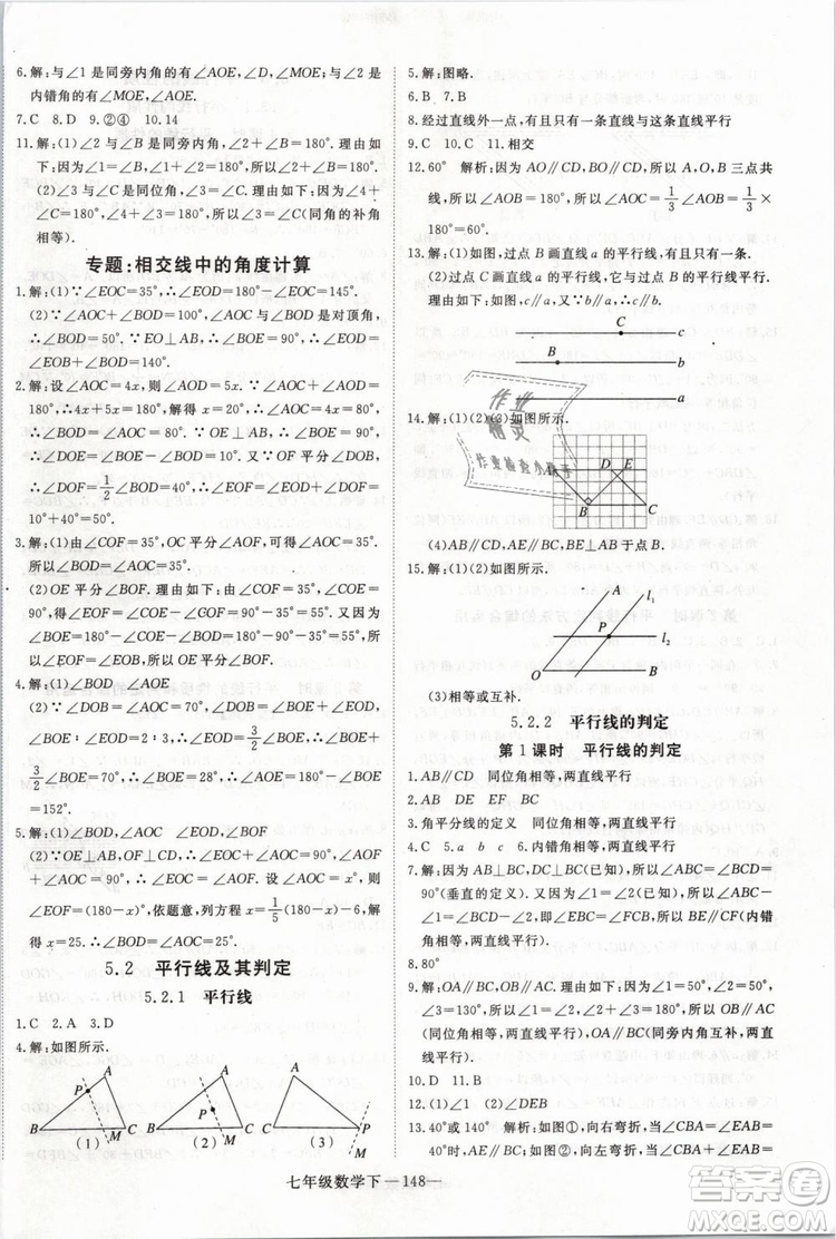 2019年優(yōu)翼叢書學(xué)練優(yōu)初中數(shù)學(xué)七年級下RJ人教版武漢專版參考答案